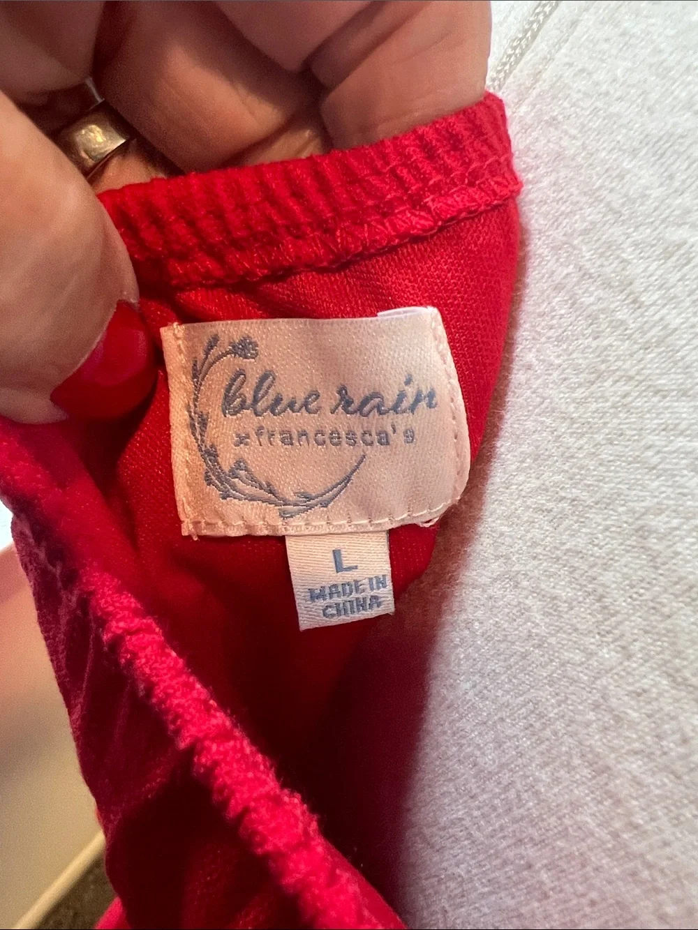 Blue Rain Red Smocked Romper with Puff Sleeves - Picture 5 of 5
